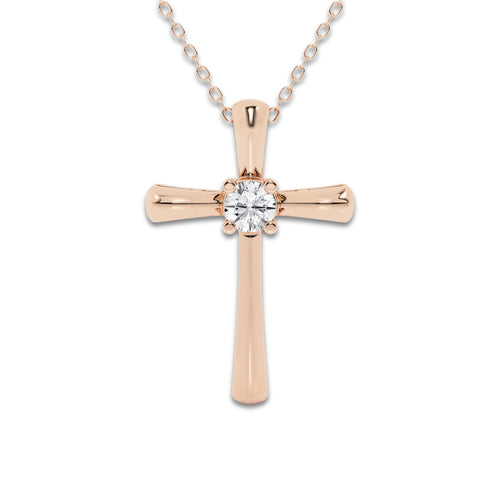 1/4 ctw Round Lab Grown Diamond Single Stone Cross Pendant 14K Rose Gold, DE, VS1 | 1/4 ct Center