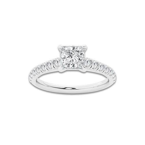 1.14 ctw Princess Lab-Grown Diamond Pave Engagement Ring in 14K White Gold for Women | E Color, VS1 Clarity, IGI Certified 0.75 ct Center Diamond