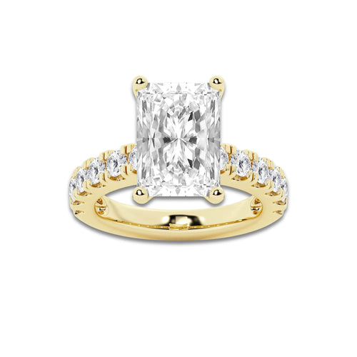 8.00 ctw Radiant Lab-Grown Diamond Split-Prong Set Side Stone Engagement Ring in 14K Yellow Gold for Women | Colorless E, VS1 Clarity, IGI Certified 7.00 ct Center Diamond