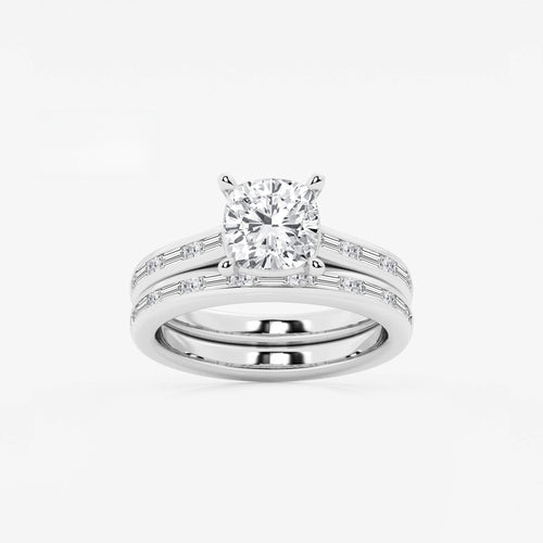 Synergy 2 3/4 ctw Cushion Lab Grown Diamond Baguette and Princess Side Stone Bridal Set 14K White Gold, E, VS1 | IGI Certified, 2 ct Center