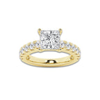 3.50 ctw Princess Lab-Grown Diamond Split-Prong Set Side Stone Engagement Ring in 14K Yellow Gold for Women | Colorless E, VS1 Clarity, IGI Certified 2.50 ct Center Diamond