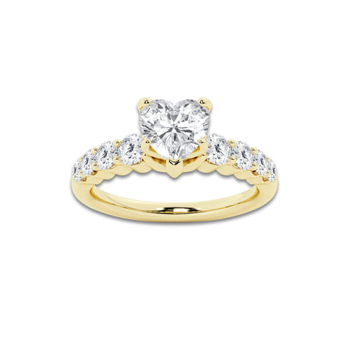 1.29 ctw Heart Lab-Grown Diamond Side Stone Engagement Ring in 14K Yellow Gold for Women | Colorless E, VS1 Clarity, IGI Certified 0.75 Ct Center Diamond