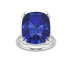 16 1/2 ctw Elongated Cushion Cut Sapphire and Round Lab Grown Diamond Hidden Halo Engagement Ring with Half Moon Sides Platinum | 15 ct Center