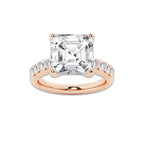 8.66 Ct Asscher Lab-Grown Diamond Half Eternity Engagement Ring in 14K Rose Gold for Female, Colorless (D), VVS1 Clarity | IGI Certified, 8.00 Ct Center Diamond