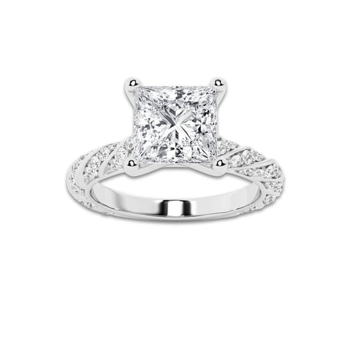 1.94 ctw Princess Lab-Grown Diamond Twisted Band Engagement Ring in Platinum for Women | Colorless E, VS1 Clarity, IGI Certified 1.50 ct Center Diamond