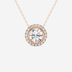 1 1/5 ctw Round Lab Grown Diamond Bezel Set Halo Pendant with Adjustable Chain 14K Rose Gold, DE, VS1 | 1 ct Center