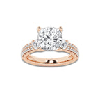 4.96 ctw Cushion Lab-Grown Diamond Three Stone Double Row Engagement Ring in 14K Rose Gold for Women | D Color, VVS1 Clarity, IGI Certified 4.00 ct Center Diamond