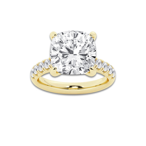8.55 ctw Cushion Lab-Grown Diamond Pave Engagement Ring in 14K Yellow Gold for Women | E Color, VS1 Clarity, IGI Certified 8.00 ct Center Diamond