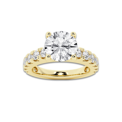 4.00 ctw Round Lab-Grown Diamond Split-Prong Set Side Stone Engagement Ring in 14K Yellow Gold for Women | Colorless D, VVS1 Clarity, IGI Certified 3.00 ct Center Diamond