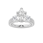 2.25 ctw Pear Lab-Grown Diamond Three Stone Double Row Engagement Ring in Platinum for Women | D Color, VVS1 Clarity, IGI Certified 1.50 ct Center Diamond