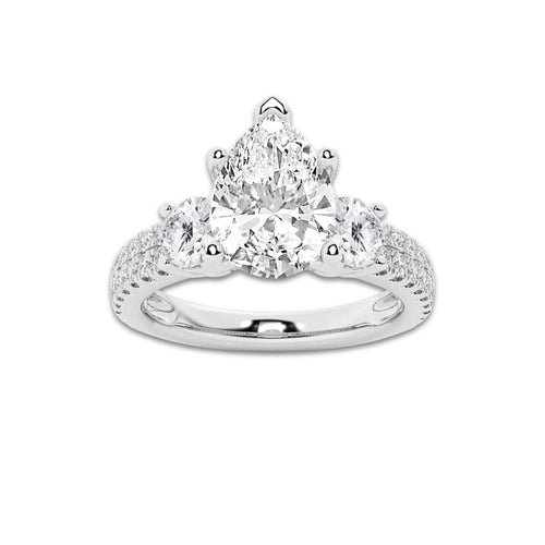 2.25 ctw Pear Lab-Grown Diamond Three Stone Double Row Engagement Ring in Platinum for Women | D Color, VVS1 Clarity, IGI Certified 1.50 ct Center Diamond