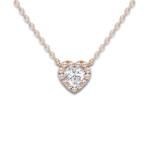 1/2 ctw Heart Lab Grown Diamond Halo Pendant 14K Rose Gold, DE, VS1 | 2/5 ct Center