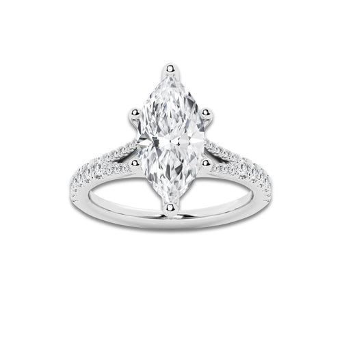 8.66 ctw Marquise Lab-Grown Diamond Split Shank Side Stone Engagement Ring in Platinum for Women | Colorless D, VVS1 Clarity, IGI Certified 8.00 ct Center Diamond