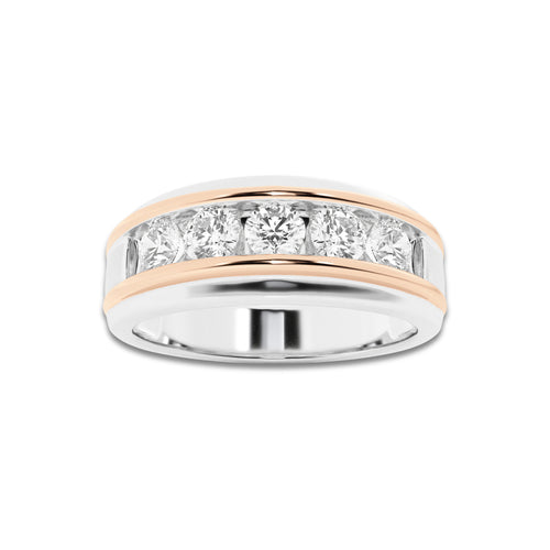 1 ctw Round Lab Grown Diamond Men's Channel Set Wedding Band 14K Two-Tone White & Rose Gold, DE, VS1