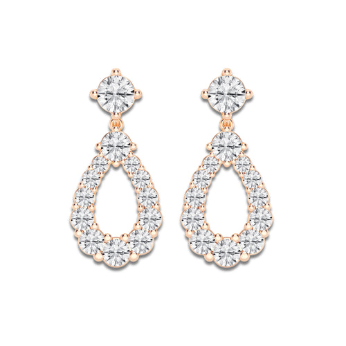 3 1/2 ctw Round Lab Grown Diamond Graduated Shared Prong Drop Earrings 14K Rose Gold, DE, VS1