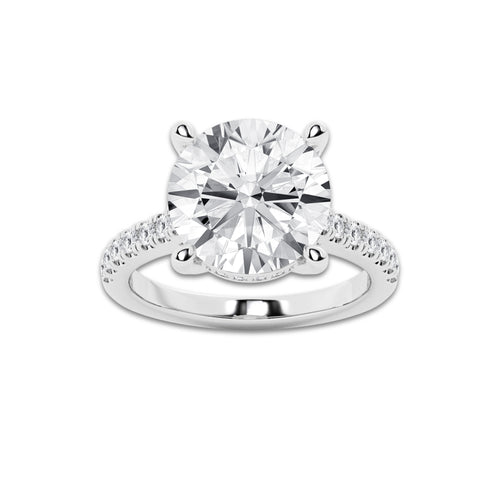 6.40 ctw Round Lab-Grown Diamond Hidden Halo Side Stone Engagement Ring in Platinum for Women | Colorless D, VVS1 Clarity, IGI Certified 6.00 ct Center Diamond