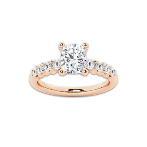 2.02 ctw Elongated Cushion Lab-Grown Diamond Side Stone Engagement Ring in 14K Rose Gold for Women | Colorless D, VVS1 Clarity, IGI Certified 1.50 Ct Center Diamond
