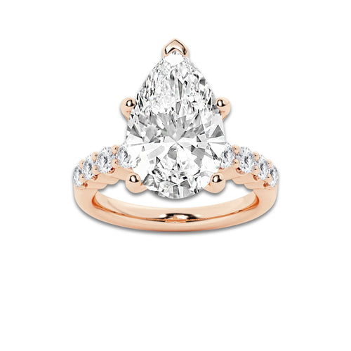 7.66 Ct Pear Lab-Grown Diamond Half Eternity Engagement Ring in 14K Rose Gold for Female, Colorless (E), VS1 Clarity | IGI Certified, 7.00 Ct Center Diamond