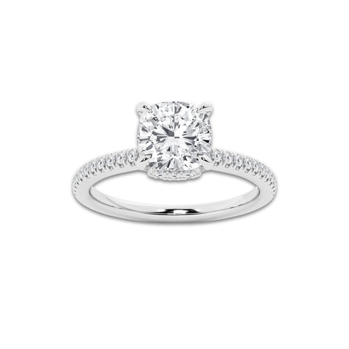1 7/8 ctw Cushion Lab Grown Diamond Double Hidden Halo Engagement Ring Platinum, E, VS1 | 1 1/2 ct Center
