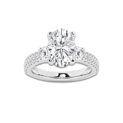 4.00 ctw Oval Lab-Grown Diamond Three Stone Double Row Engagement Ring in Platinum for Women | E Color, VS1 Clarity, IGI Certified 3.00 ct Center Diamond