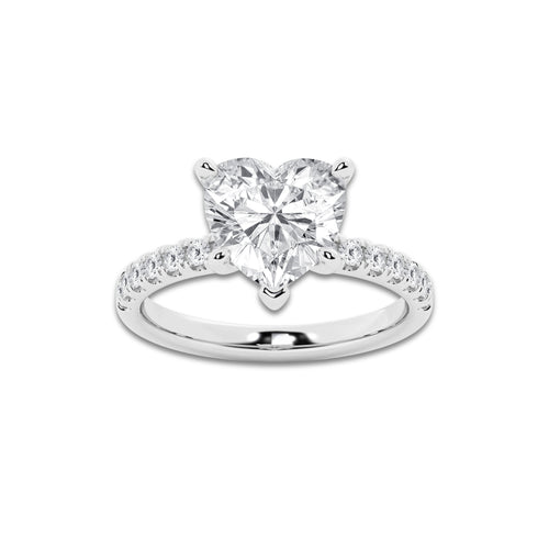 3 1/2 ctw Heart Lab Grown Diamond Hidden Halo Engagement Ring Platinum, E, VS1 | 3 ct Center