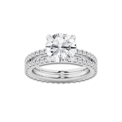 3.89 ctw Round Lab-Grown Diamond Double Row Diamond Engagement Ring in 14K White Gold for Women | Colorless D, VVS1 Clarity, IGI Certified 3.00 ct Center Diamond