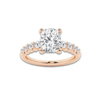 3.02 Ct Elongated Cushion Lab-Grown Diamond Half Eternity Engagement Ring in 14K Rose Gold for Female, Colorless (E), VS1 Clarity | IGI Certified, 2.50 Ct Center Diamond