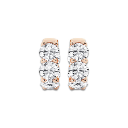 10 ctw Round Lab Grown Diamond Huggie Hoop Earrings 18K Rose Gold, E, VS1