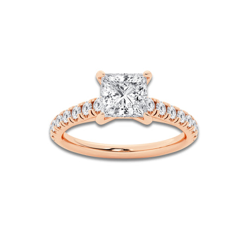 1.39 ctw Princess Lab-Grown Diamond Pave Engagement Ring in 14K Rose Gold for Women | E Color, VS1 Clarity, IGI Certified 1.00 ct Center Diamond