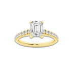 1.39 ctw Emerald Lab-Grown Diamond Pave Engagement Ring in 14K Yellow Gold for Women | E Color, VS1 Clarity, IGI Certified 1.00 ct Center Diamond