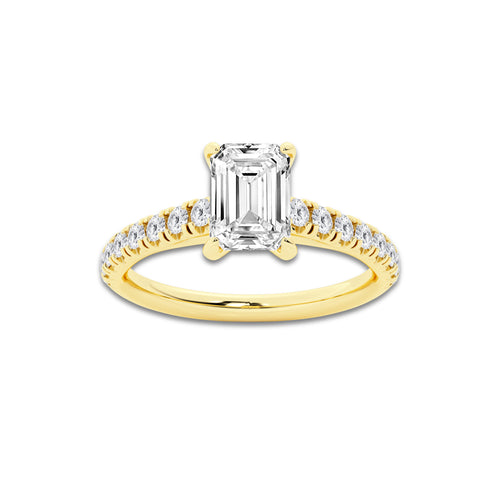 1.39 ctw Emerald Lab-Grown Diamond Pave Engagement Ring in 14K Yellow Gold for Women | E Color, VS1 Clarity, IGI Certified 1.00 ct Center Diamond