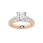 3.50 ctw Asscher Lab-Grown Diamond Three Stone Double Row Engagement Ring in 14K Rose Gold for Women | D Color, VVS1 Clarity, IGI Certified 2.50 ct Center Diamond