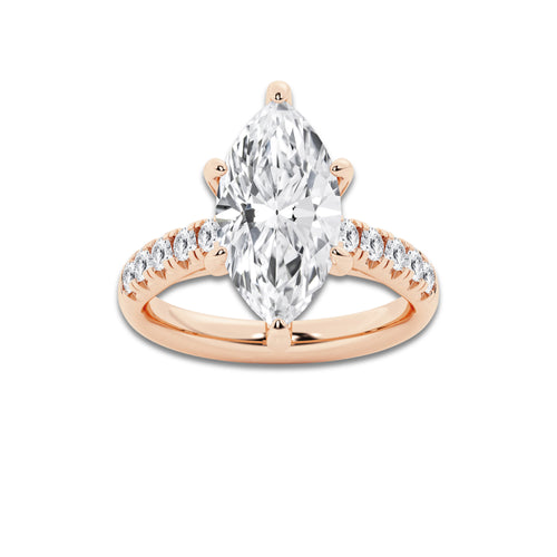 4.43 ctw Marquise Lab-Grown Diamond Pave Engagement Ring in 14K Rose Gold for Women | D Color, VVS1 Clarity, IGI Certified 4.00 ct Center Diamond