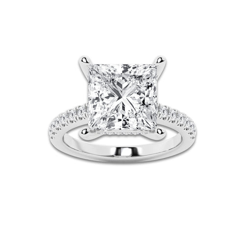 6.37 ctw Princess Lab-Grown Diamond Hidden Halo Side Stone Engagement Ring in 18K White Gold for Women | Colorless D, VVS1 Clarity, IGI Certified 6.00 ct Center Diamond