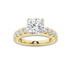 2.50 ctw Cushion Lab-Grown Diamond Split-Prong Set Side Stone Engagement Ring in 14K Yellow Gold for Women | Colorless D, VVS1 Clarity, IGI Certified 1.50 ct Center Diamond