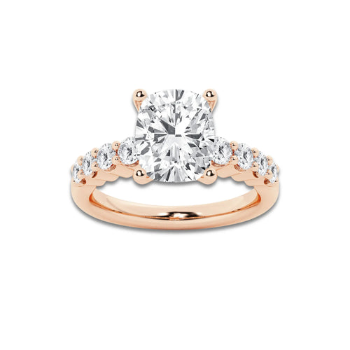 4.16 Ct Elongated Cushion Lab-Grown Diamond Half Eternity Engagement Ring in 14K Rose Gold for Female, Colorless (E), VS1 Clarity | IGI Certified, 3.50 Ct Center Diamond