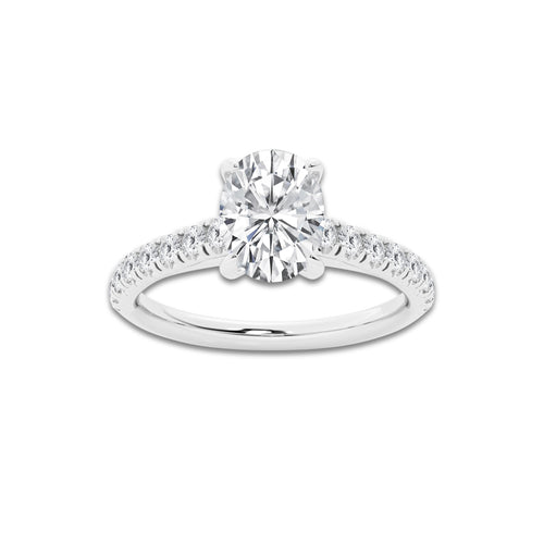 1.39 ctw Oval Lab-Grown Diamond Pave Engagement Ring in 14K White Gold for Women | E Color, VS1 Clarity, IGI Certified 1.00 ct Center Diamond