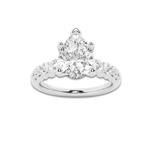 2.54 ctw Pear Lab-Grown Diamond Side Stone Engagement Ring in 14K White Gold for Women | Colorless E, VS1 Clarity, IGI Certified 2.00 Ct Center Diamond