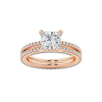 2.69 ctw Princess Lab-Grown Diamond Double Row Diamond Engagement Ring in 14K Rose Gold for Women | Colorless D, VVS1 Clarity, IGI Certified 2.00 ct Center Diamond