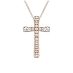 1 1/2 ctw Round Lab Grown Diamond French Pave Cross Pendant 14K Rose Gold, DE, VS1