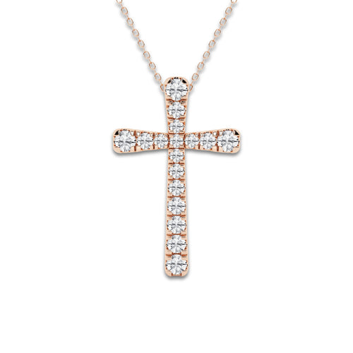 1 1/2 ctw Round Lab Grown Diamond French Pave Cross Pendant 14K Rose Gold, DE, VS1