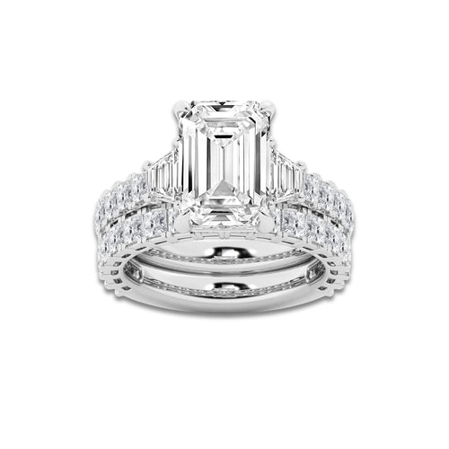 8 1/4 ctw Emerald Lab Grown Diamond Bridal Set Platinum, D, VVS | 5 ct Center