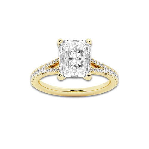 6.66 ctw Radiant Lab-Grown Diamond Split Shank Side Stone Engagement Ring in 14K Yellow Gold for Women | Colorless E, VS1 Clarity, IGI Certified 6.00 ct Center Diamond