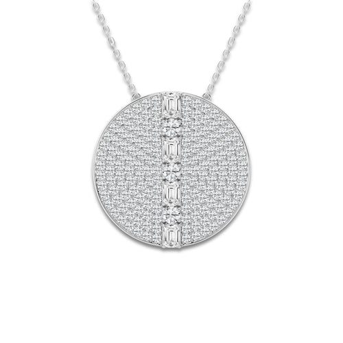 5 2/5 ctw Emerald & Round Lab Grown Diamond 30 mm Disc Pendant 14K White Gold, DE, VS1
