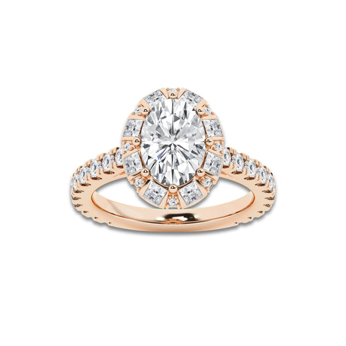 Verve 3 3/8 ctw Oval Lab Grown Diamond with Princess Cut Halo Engagement Ring 14K Rose Gold, D, VVS | IGI Certified, 2 ct Center