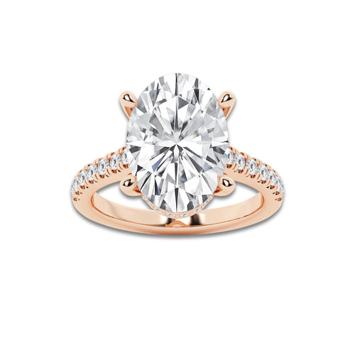 6.44 ctw Oval Lab-Grown Diamond Hidden Halo Side Stone Engagement Ring in 18K Rose Gold for Women | Colorless D, VVS1 Clarity, IGI Certified 6.00 ct Center Diamond