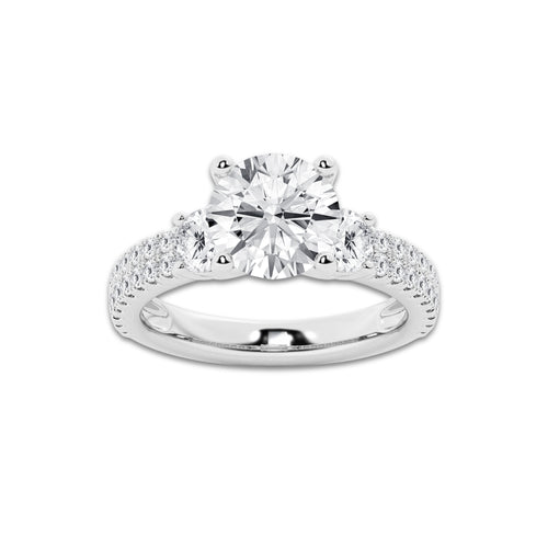 3.50 ctw Round Lab-Grown Diamond Three Stone Double Row Engagement Ring in Platinum for Women | D Color, VVS1 Clarity, IGI Certified 2.50 ct Center Diamond