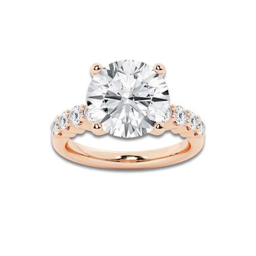 6.66 Ct Round Lab-Grown Diamond Half Eternity Engagement Ring in 14K Rose Gold for Female, Colorless (D), VVS1 Clarity | IGI Certified, 6.00 Ct Center Diamond