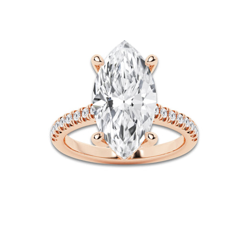 5.35 ctw Marquise Lab-Grown Diamond Hidden Halo Side Stone Engagement Ring in 18K Rose Gold for Women | Colorless D, VVS1 Clarity, IGI Certified 5.00 ct Center Diamond
