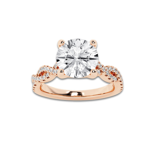 4.29 ctw Round Lab-Grown Diamond Twisted Shank Engagement Ring in 14K Rose Gold for Women | D Color, VVS1 Clarity, IGI Certified 4.00 ct Center Diamond